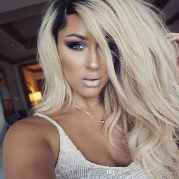 Ombre Black To Blonde Curly Hair Lace Front Wig